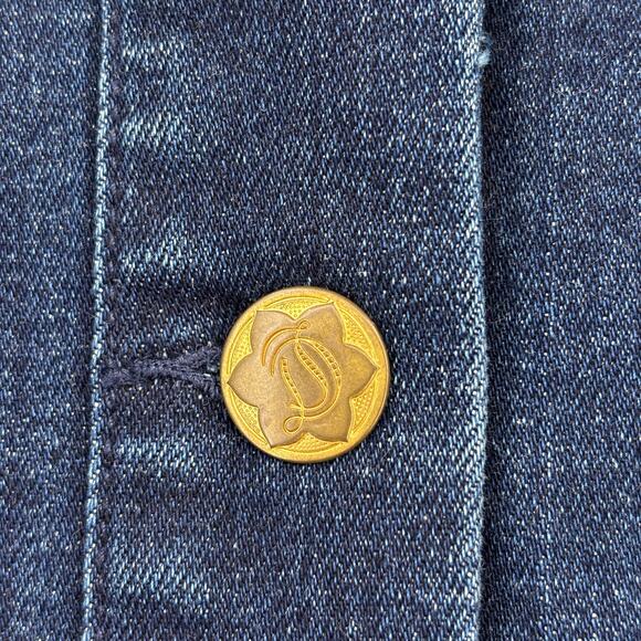 Draper James Jean Jacket Womens Size L Dark Wash Button Up Stretch Denim Ruffle - Picture 7 of 12